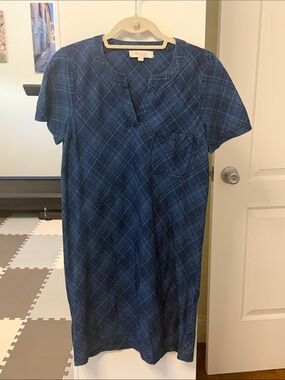 Two by Vince Camuto Indigo Plaid Short-Sleeve Mini Dress